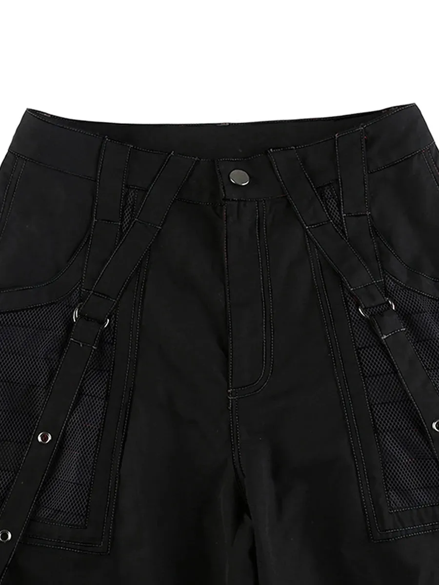 Women Cargo Jeans Striped Zipper Button Closure Loose Casual Trousers Streetwear with Pockets Fall Spring Clothes Punk Y2K 90s