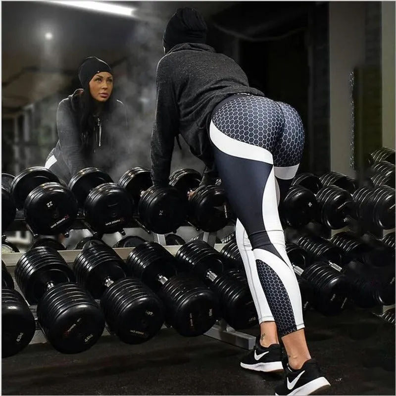 Women Leggings Mesh Print Pants fitness Workout Sports