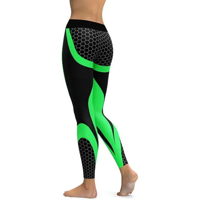 Women Leggings Mesh Print Pants fitness Workout Sports