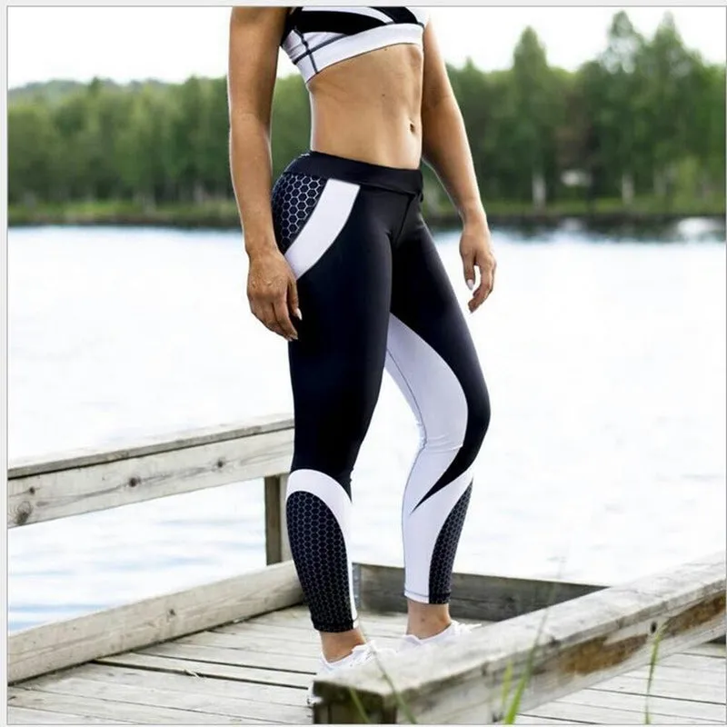 Women Leggings Mesh Print Pants fitness Workout Sports