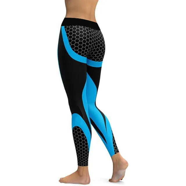 Women Leggings Mesh Print Pants fitness Workout Sports