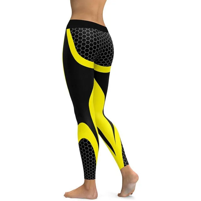 Women Leggings Mesh Print Pants fitness Workout Sports