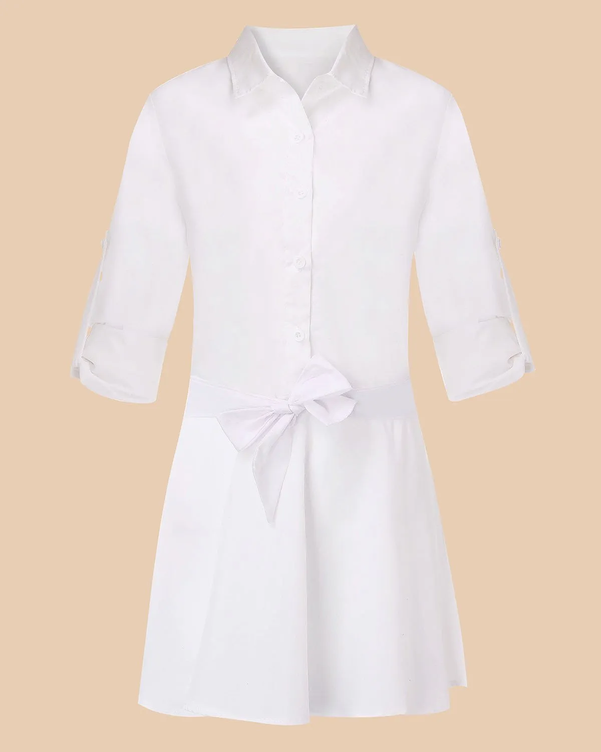 Women Long Sleeve Lapel Belted Blouse Dress Female Casual Solid Slim Tunic Long Top Shirts