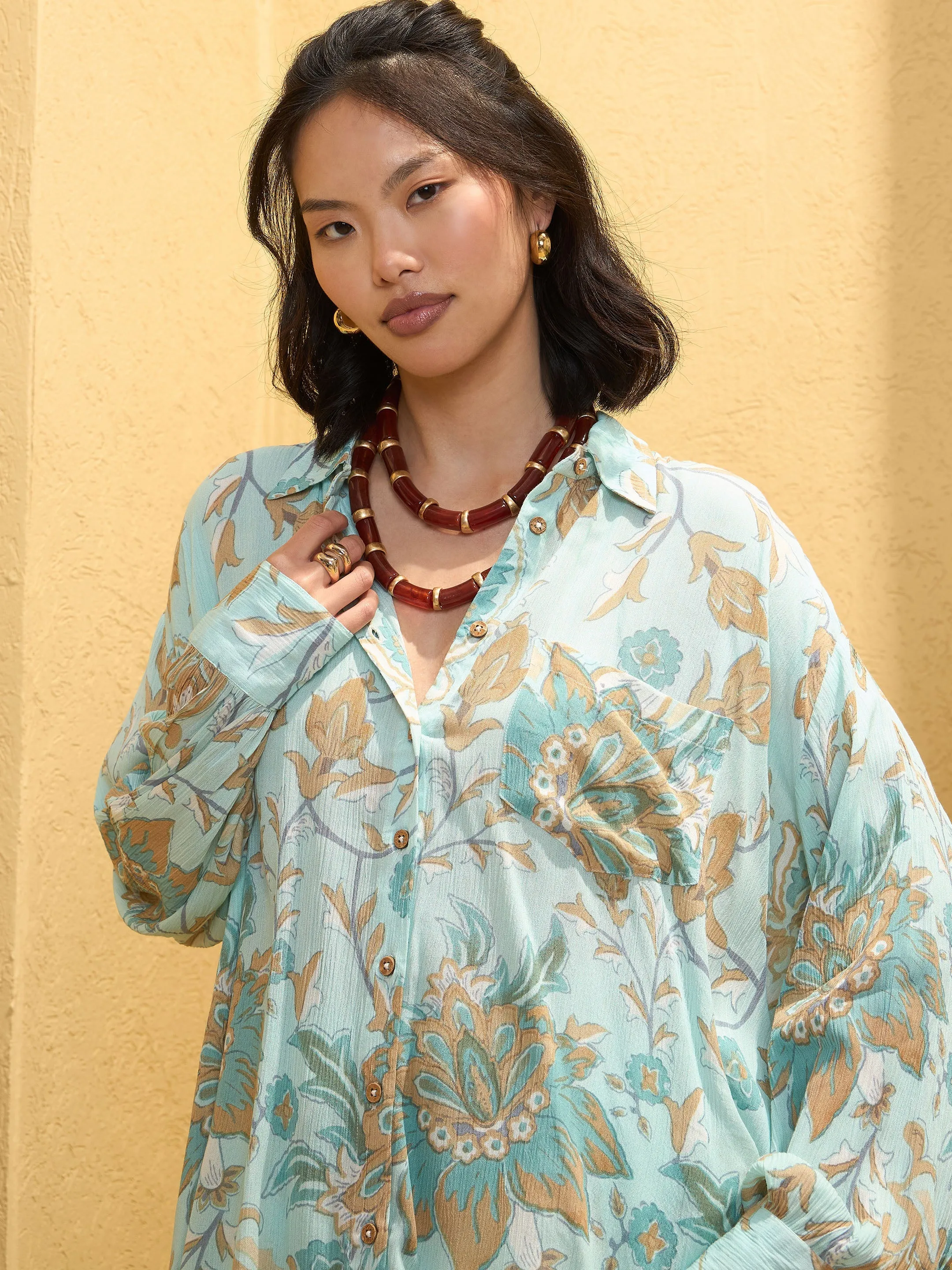 Women Turquoise Blue Floral Shirt With Pants