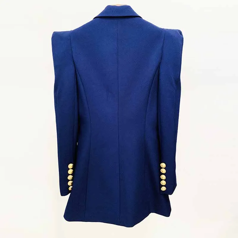 Women's Dark Blue Pantsuit Blazer  Puff Sleeves Oversize Suit Fashion Pantsuit