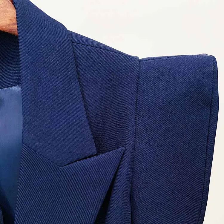 Women's Dark Blue Pantsuit Blazer  Puff Sleeves Oversize Suit Fashion Pantsuit