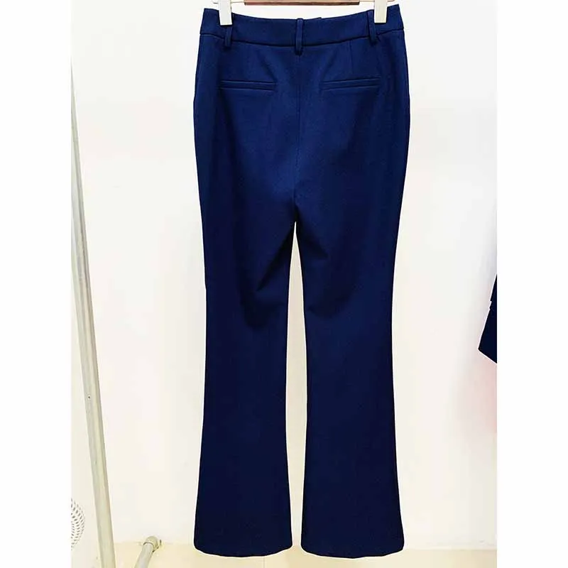 Women's Dark Blue Pantsuit Blazer  Puff Sleeves Oversize Suit Fashion Pantsuit