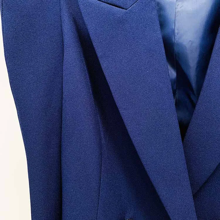 Women's Dark Blue Pantsuit Blazer  Puff Sleeves Oversize Suit Fashion Pantsuit