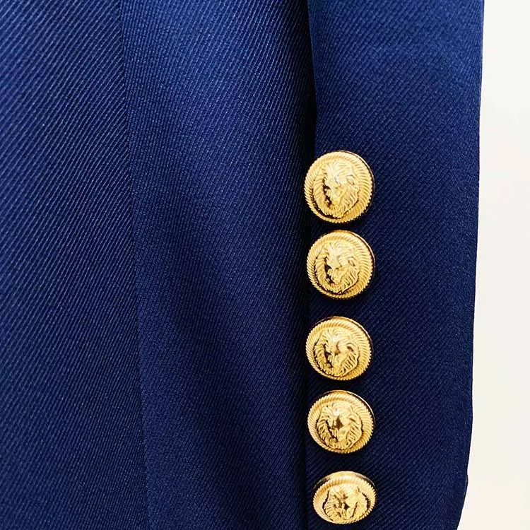 Women's Dark Blue Pantsuit Blazer  Puff Sleeves Oversize Suit Fashion Pantsuit