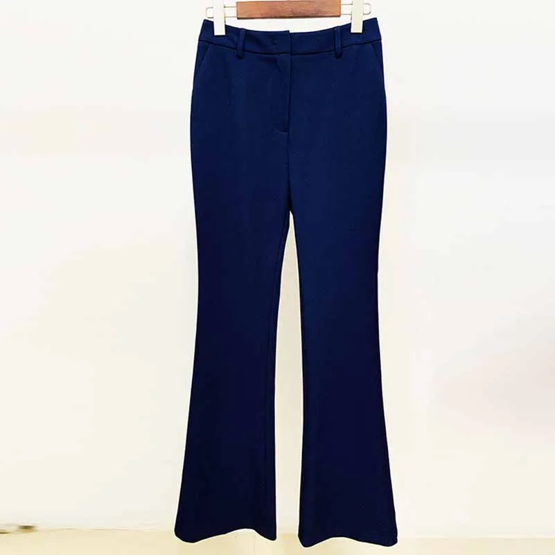 Women's Dark Blue Pantsuit Blazer  Puff Sleeves Oversize Suit Fashion Pantsuit