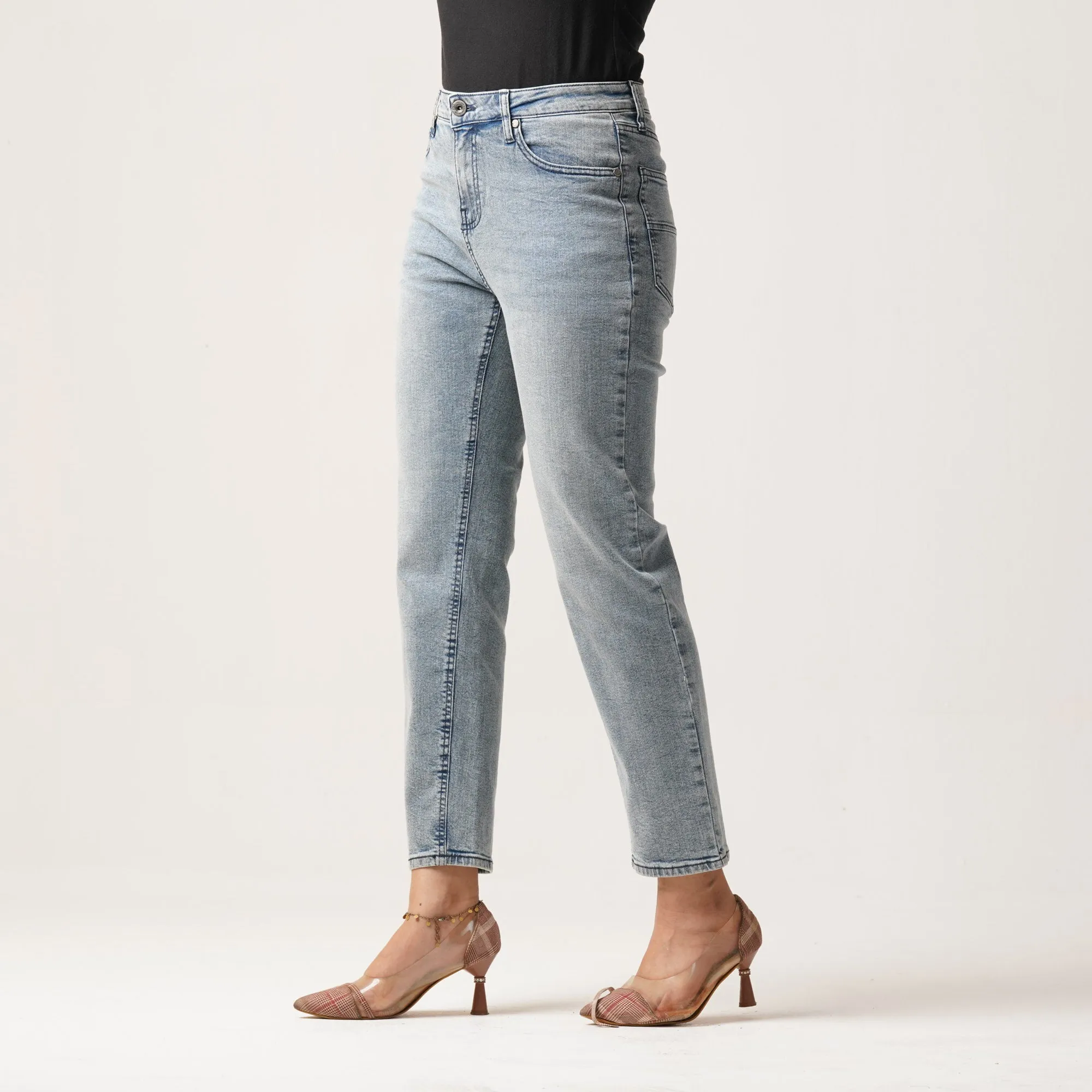 Womens Denim Long Pant-Light Blue