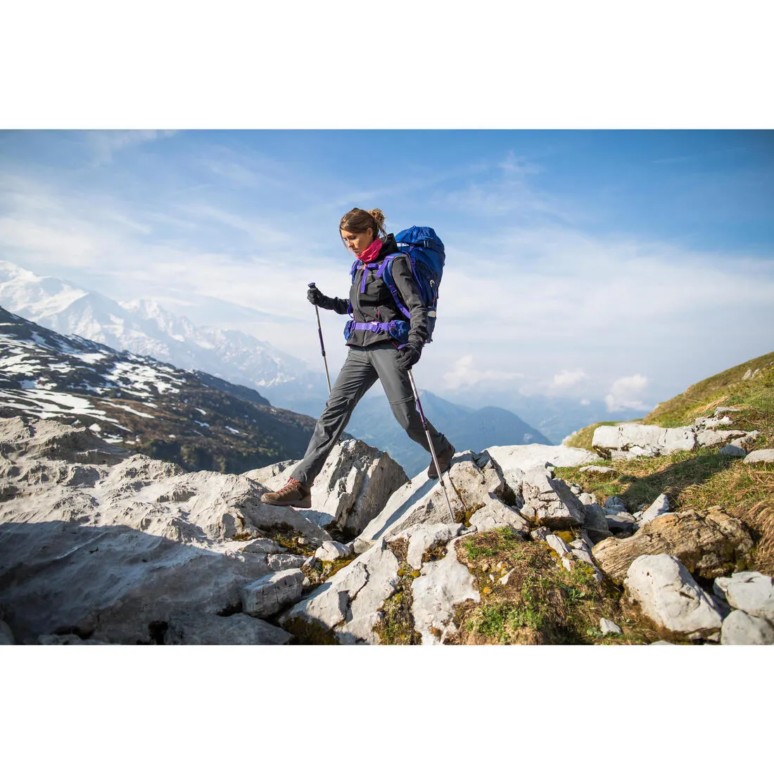 Women's Mountain Trekking Softshell TREK 500 WINDWARM - blue
