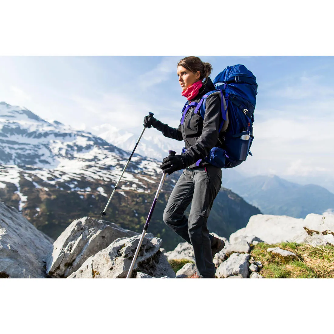 Women's Mountain Trekking Softshell TREK 500 WINDWARM - blue