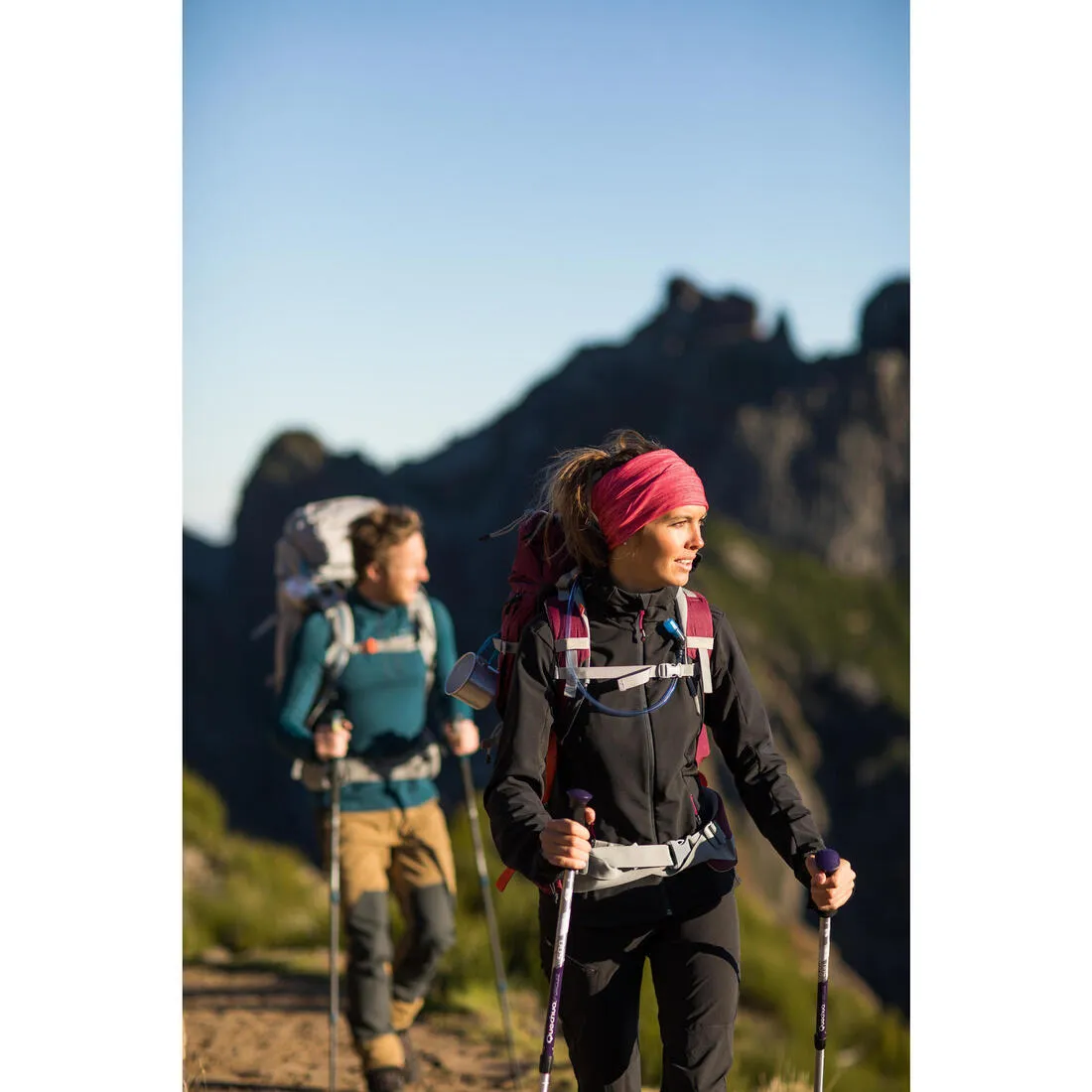 Women's Mountain Trekking Softshell TREK 500 WINDWARM - blue