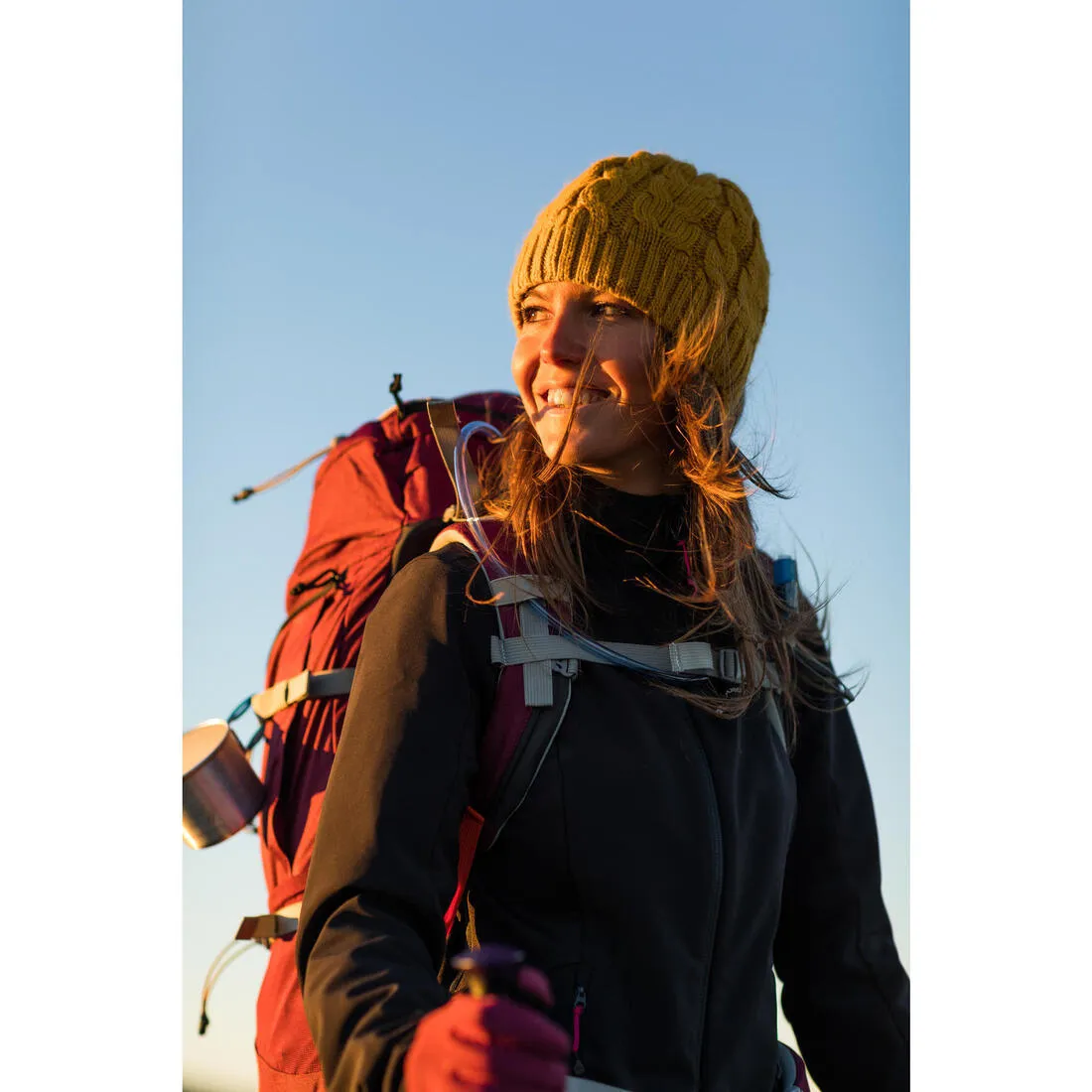 Women's Mountain Trekking Softshell TREK 500 WINDWARM - blue