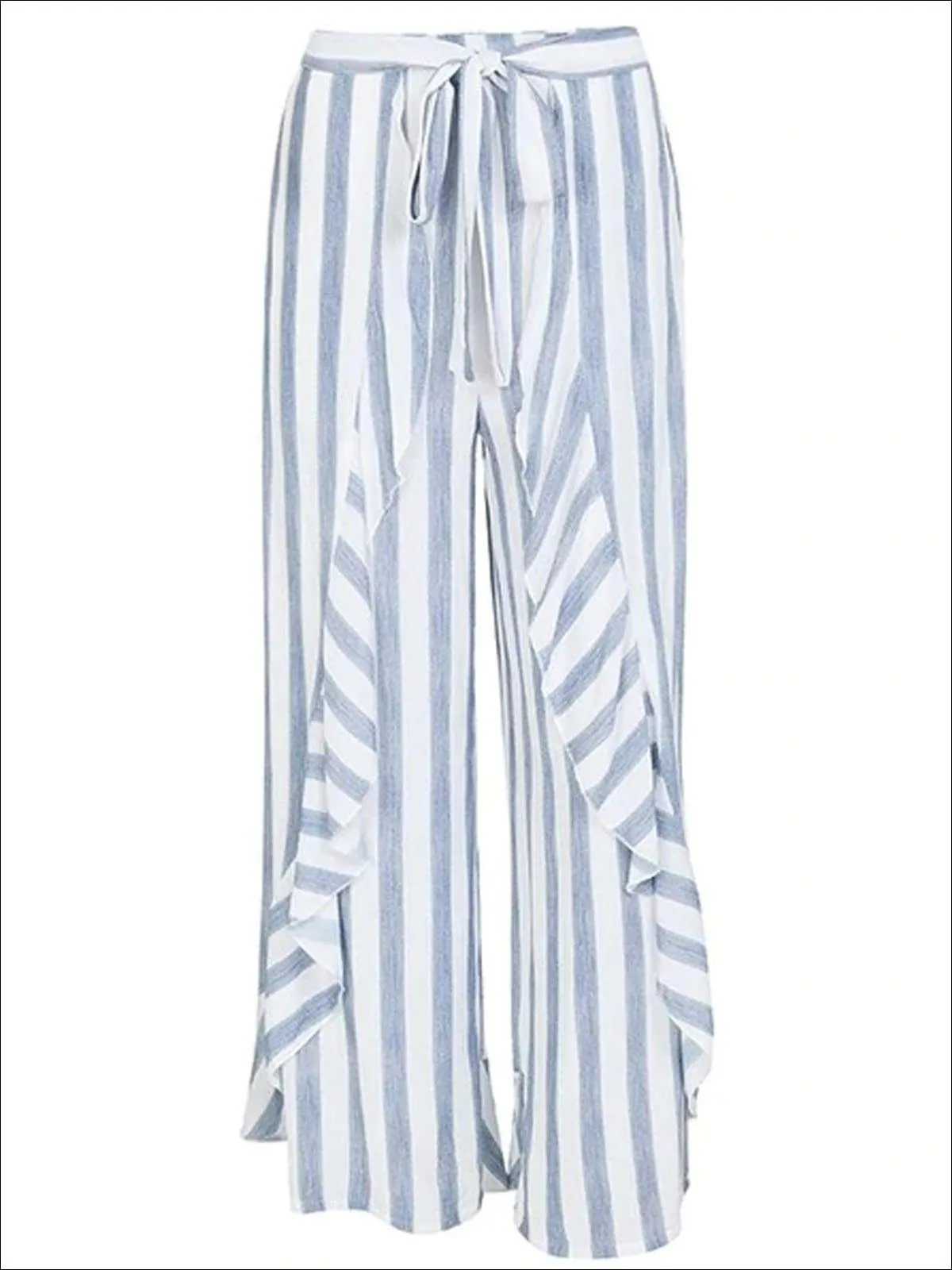 Women's Striped Side Slit Ruffled Palazzo Pants