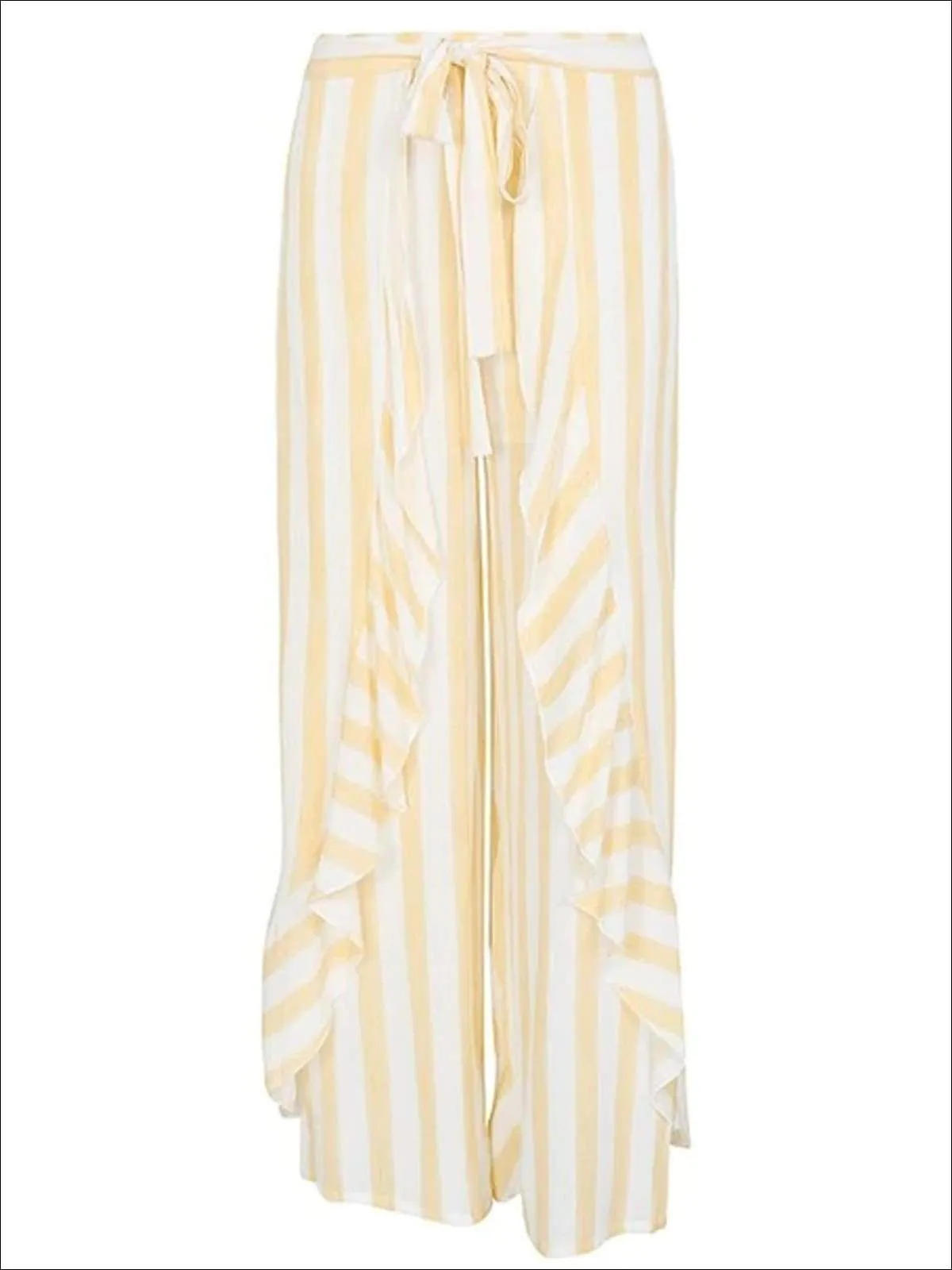 Women's Striped Side Slit Ruffled Palazzo Pants