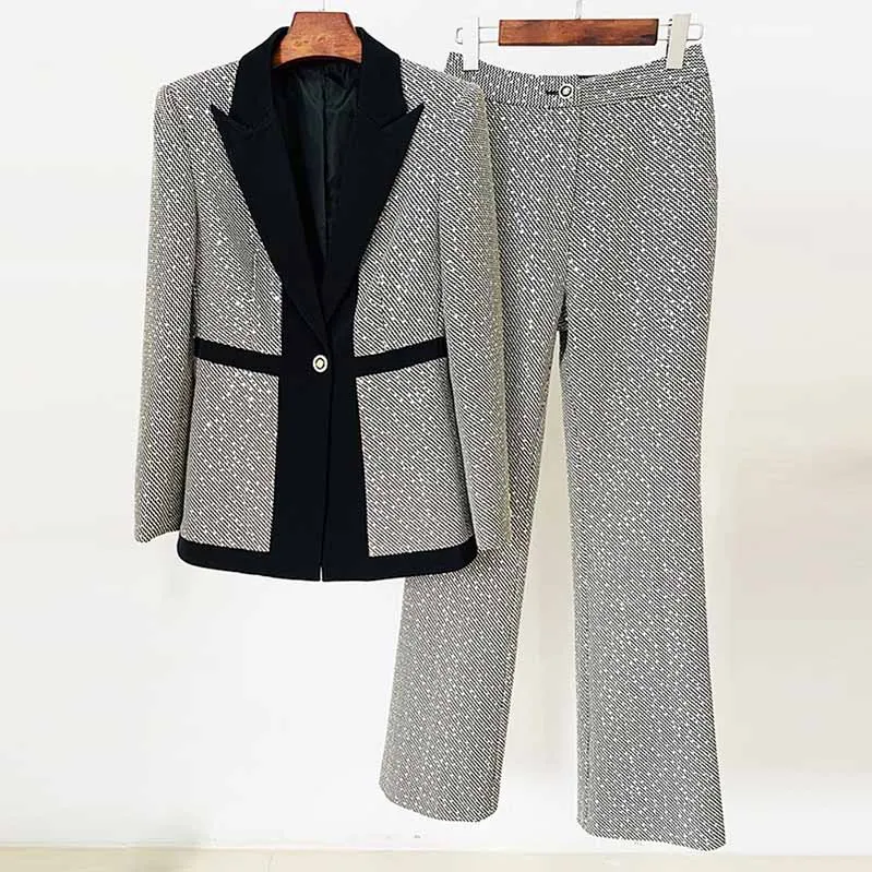 Women's Suit Trousers With Check Pattern Fashion Two PIeces Pansuits