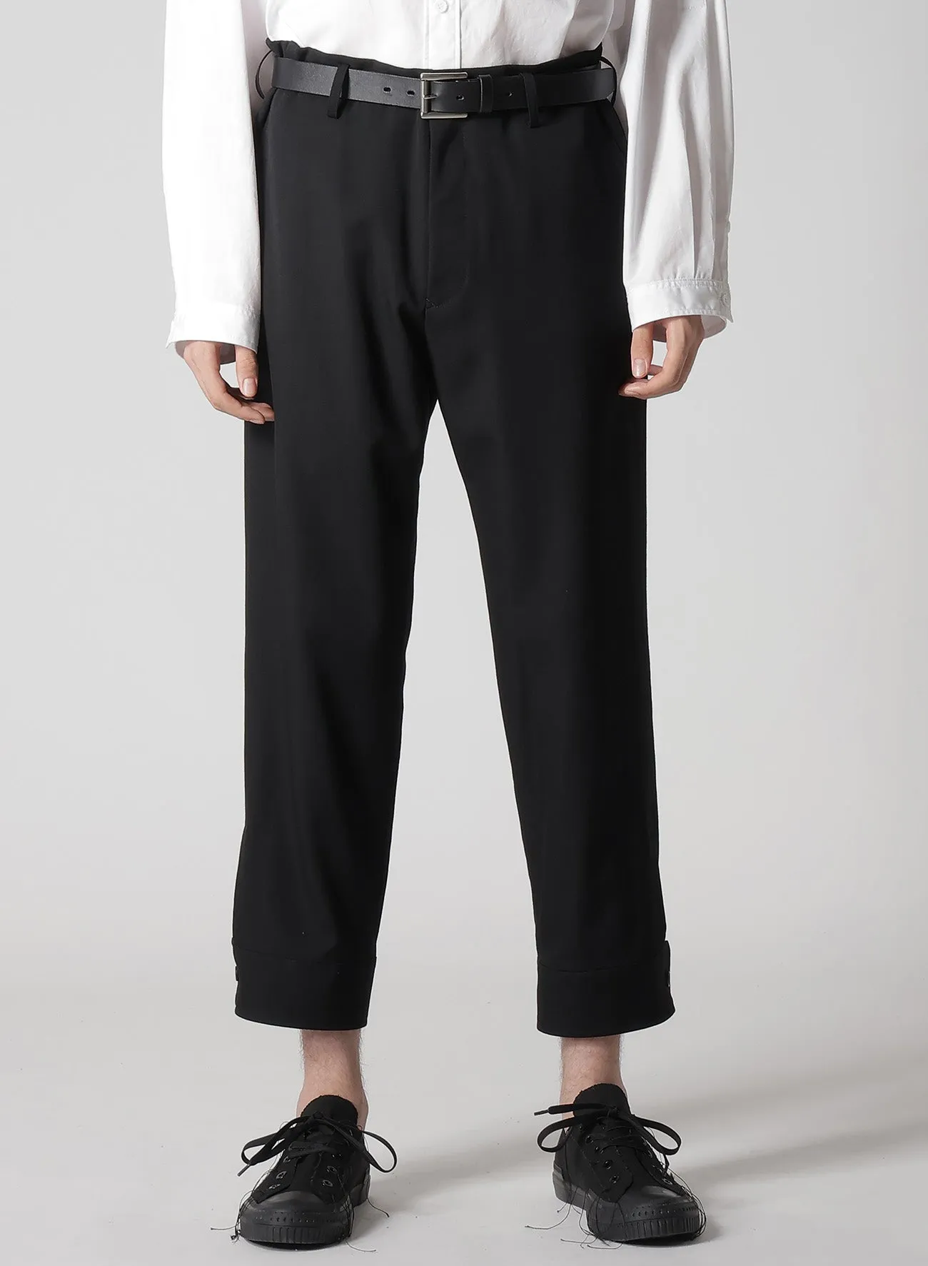 WOOL GABARDINE BELTED HEM PANTS