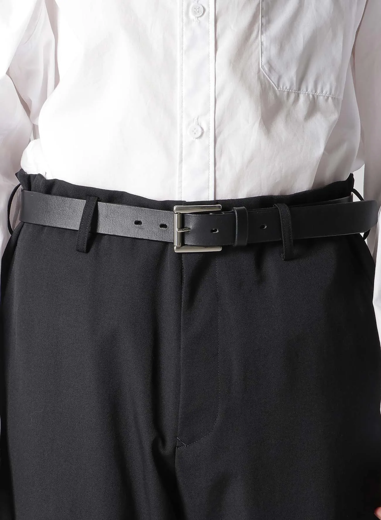 WOOL GABARDINE BELTED HEM PANTS