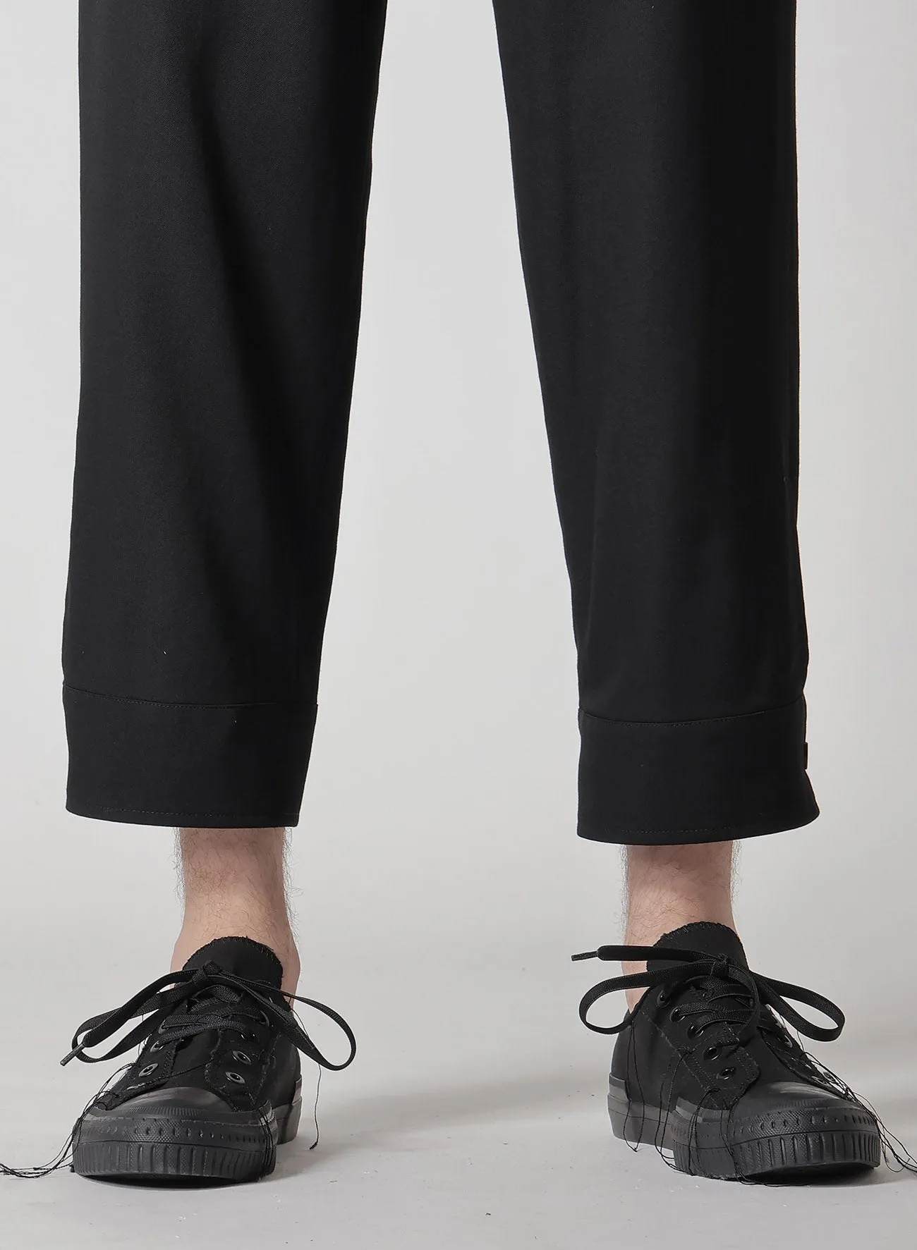 WOOL GABARDINE BELTED HEM PANTS
