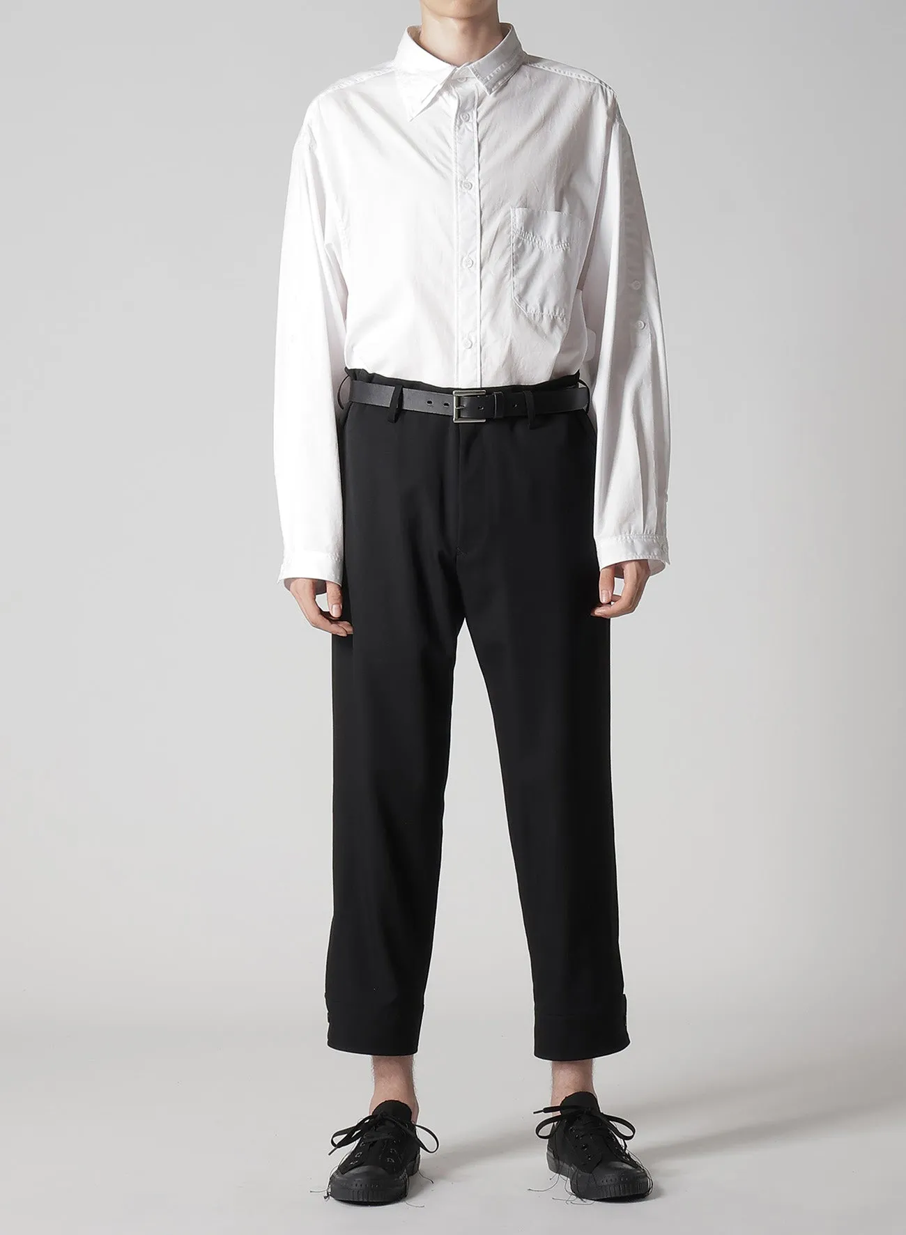 WOOL GABARDINE BELTED HEM PANTS