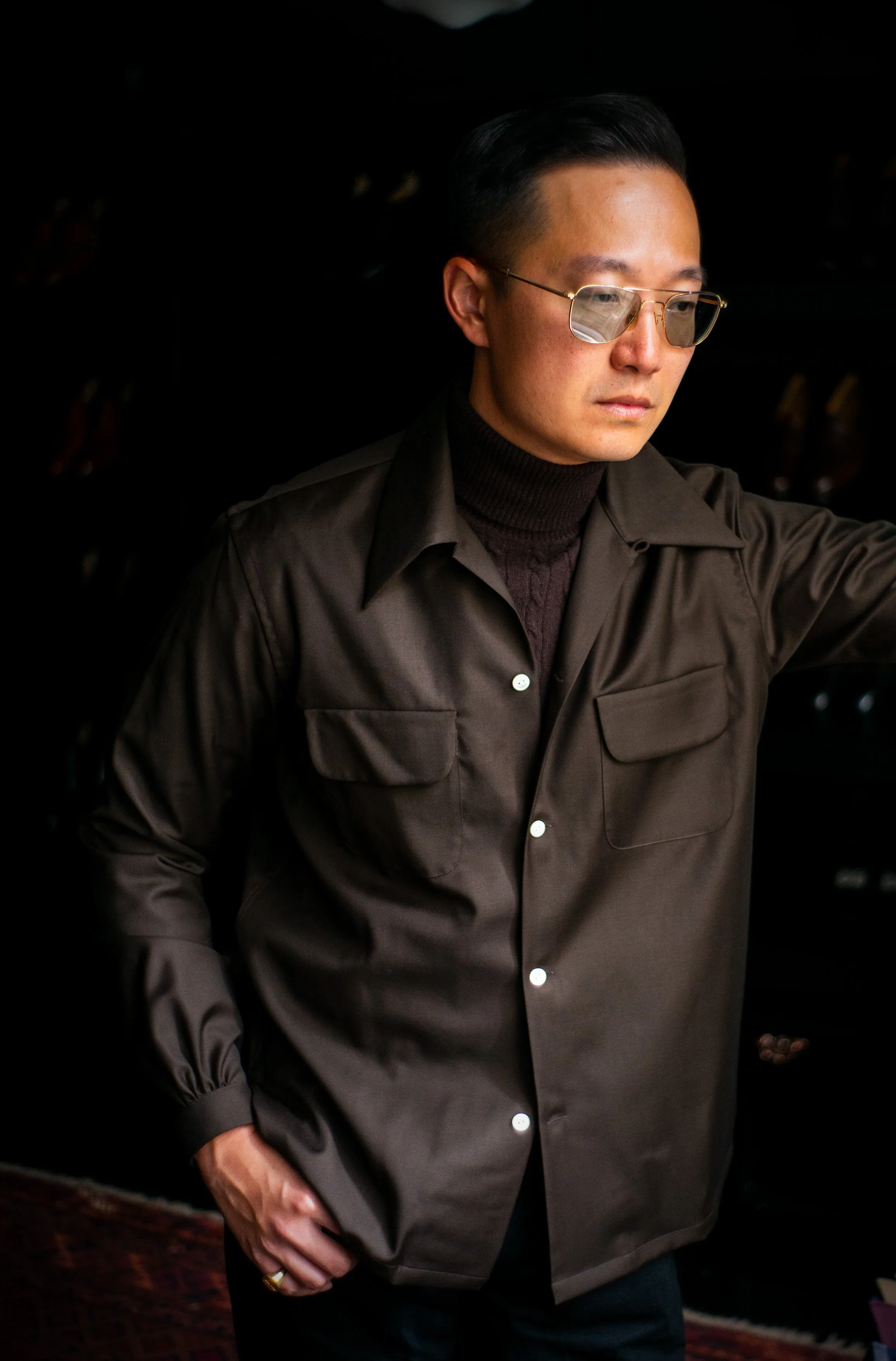Wool Gabardine Shirt Brown