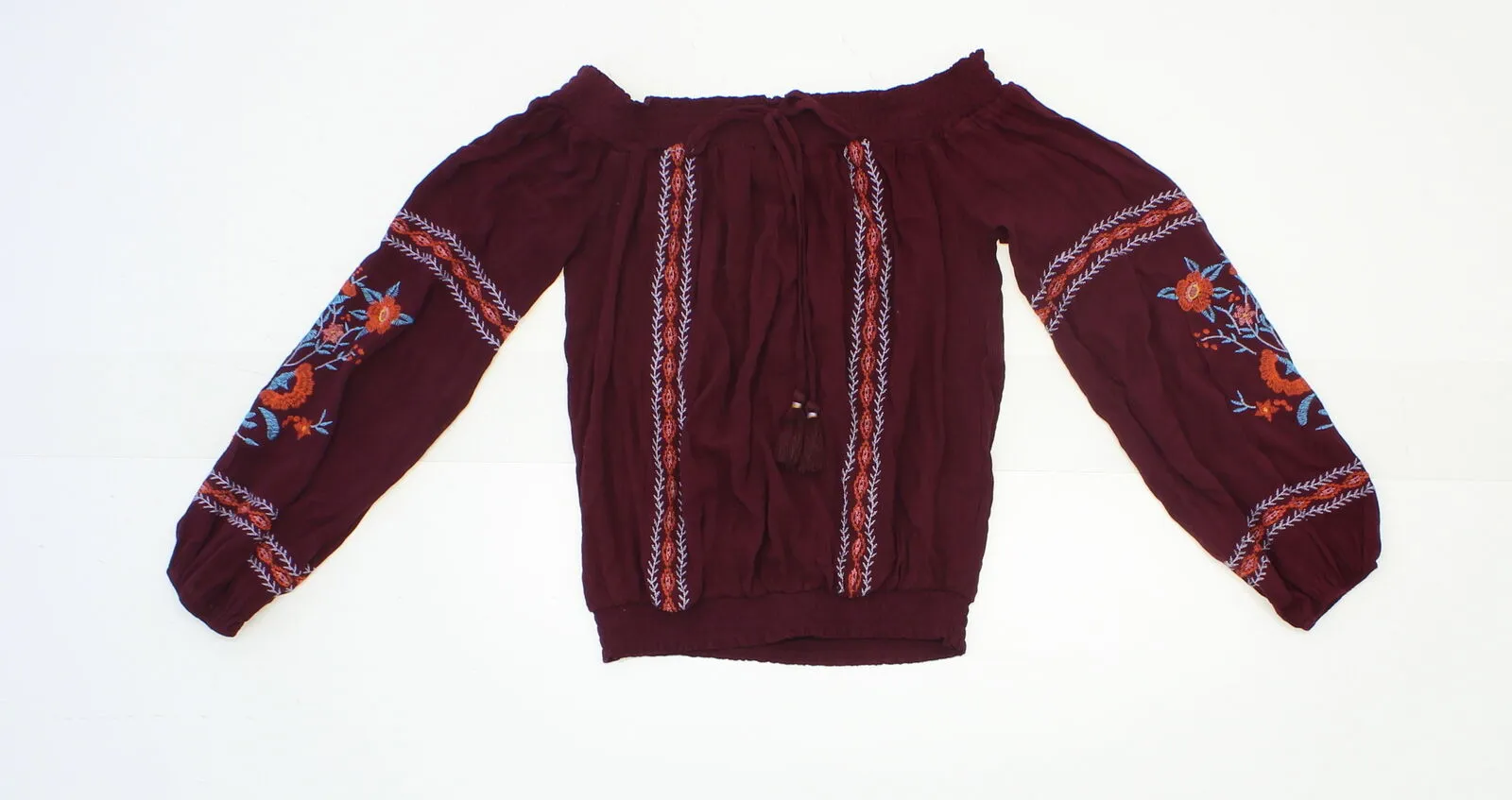 Xhilaration Women's Off The Shoulder Gypsy Blouse Maroon XS