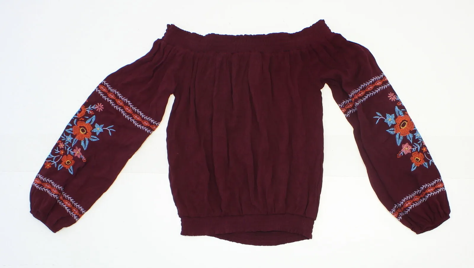 Xhilaration Women's Off The Shoulder Gypsy Blouse Maroon XS