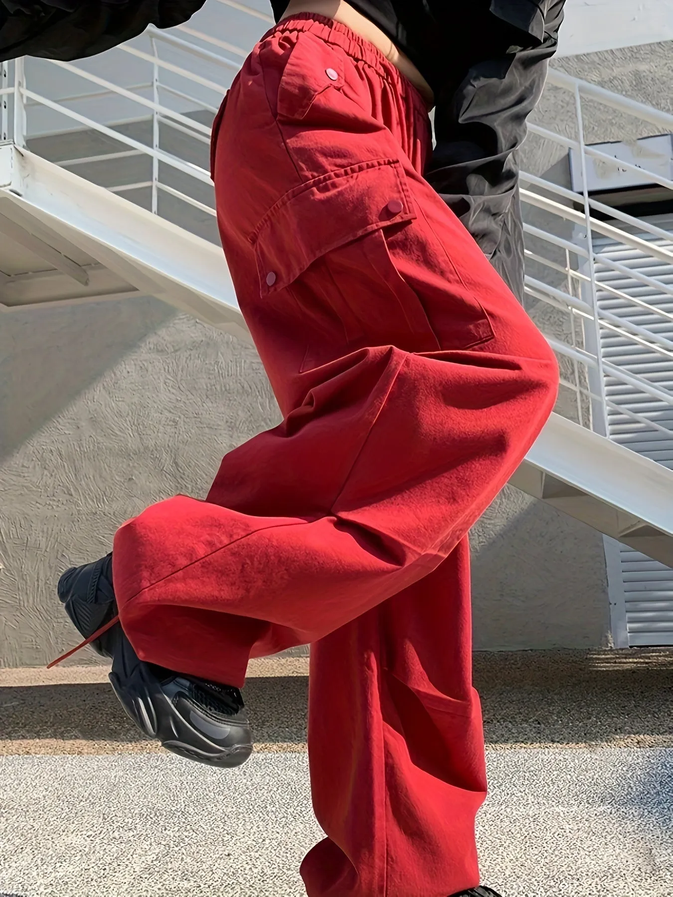 xieyinshe  Long Length Loose Sports Pants, Wide Leg High Waist Elastic Waist Cargo Pants, Women's Activewear
