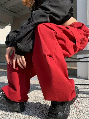 xieyinshe  Long Length Loose Sports Pants, Wide Leg High Waist Elastic Waist Cargo Pants, Women's Activewear