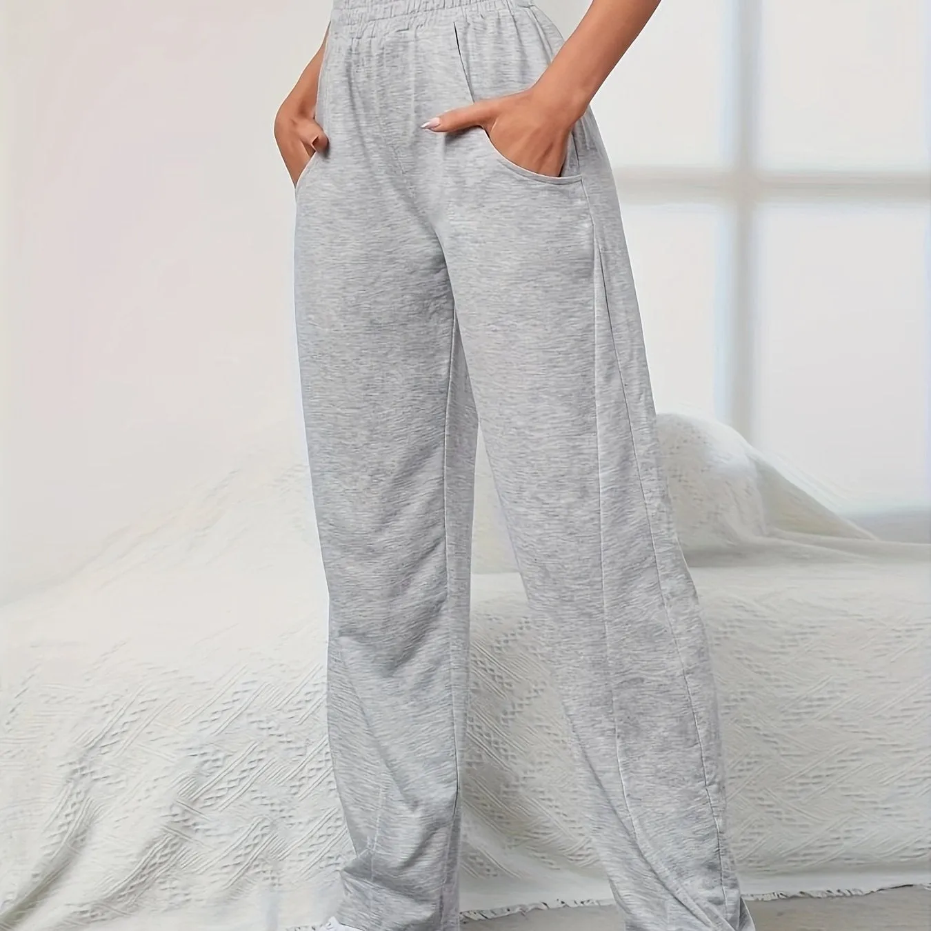 xieyinshe  Solid Color Casual Sports Pants, Elastic Waist Running Jogging Pants, Women's Activewear