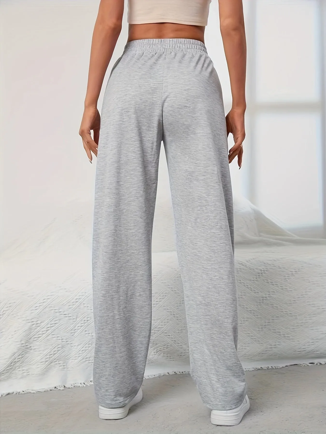 xieyinshe  Solid Color Casual Sports Pants, Elastic Waist Running Jogging Pants, Women's Activewear