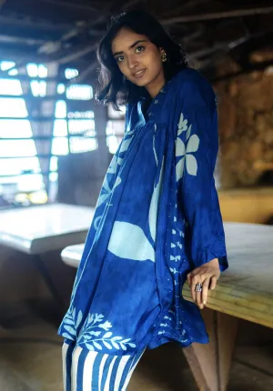 YAM   I  Bellevue Hill BLUE JAMAICA SET KURTA SET PURE SILK HABUTAI BLUE & WHITE Festive Collections YAMKU09