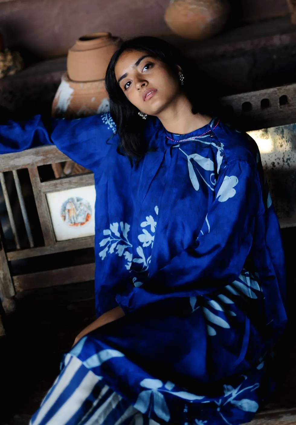 YAM   I  Double Bay  THIVA SET KURTA SET PURE SILK HABUTAI BLUE & WHITE Festive Collections YAMKU33