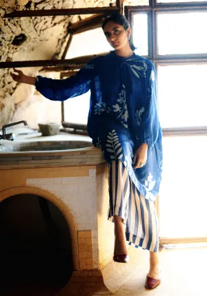 YAM   I  Double Bay  THIVA SET KURTA SET PURE SILK HABUTAI BLUE & WHITE Festive Collections YAMKU33