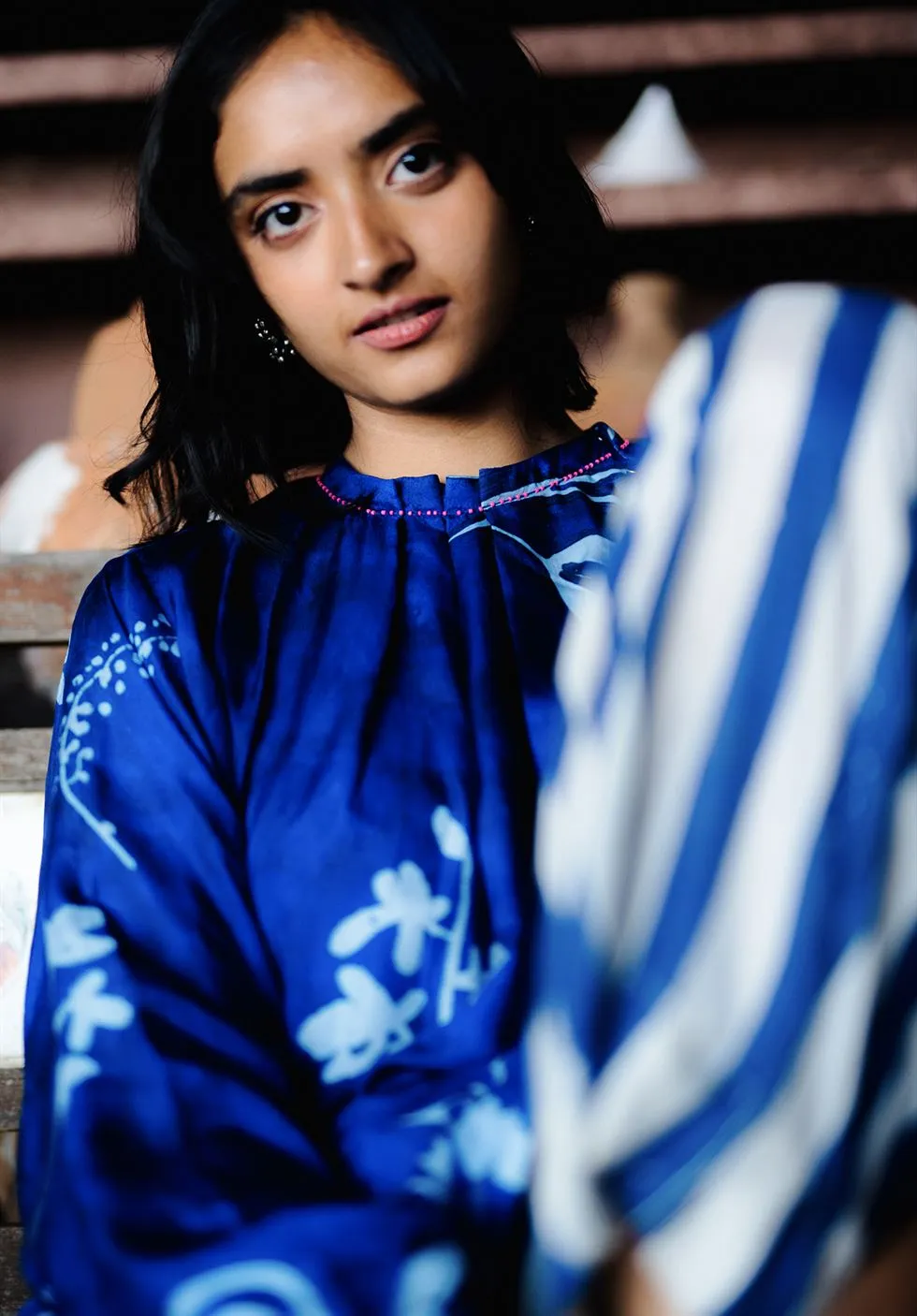 YAM   I  Double Bay  THIVA SET KURTA SET PURE SILK HABUTAI BLUE & WHITE Festive Collections YAMKU33