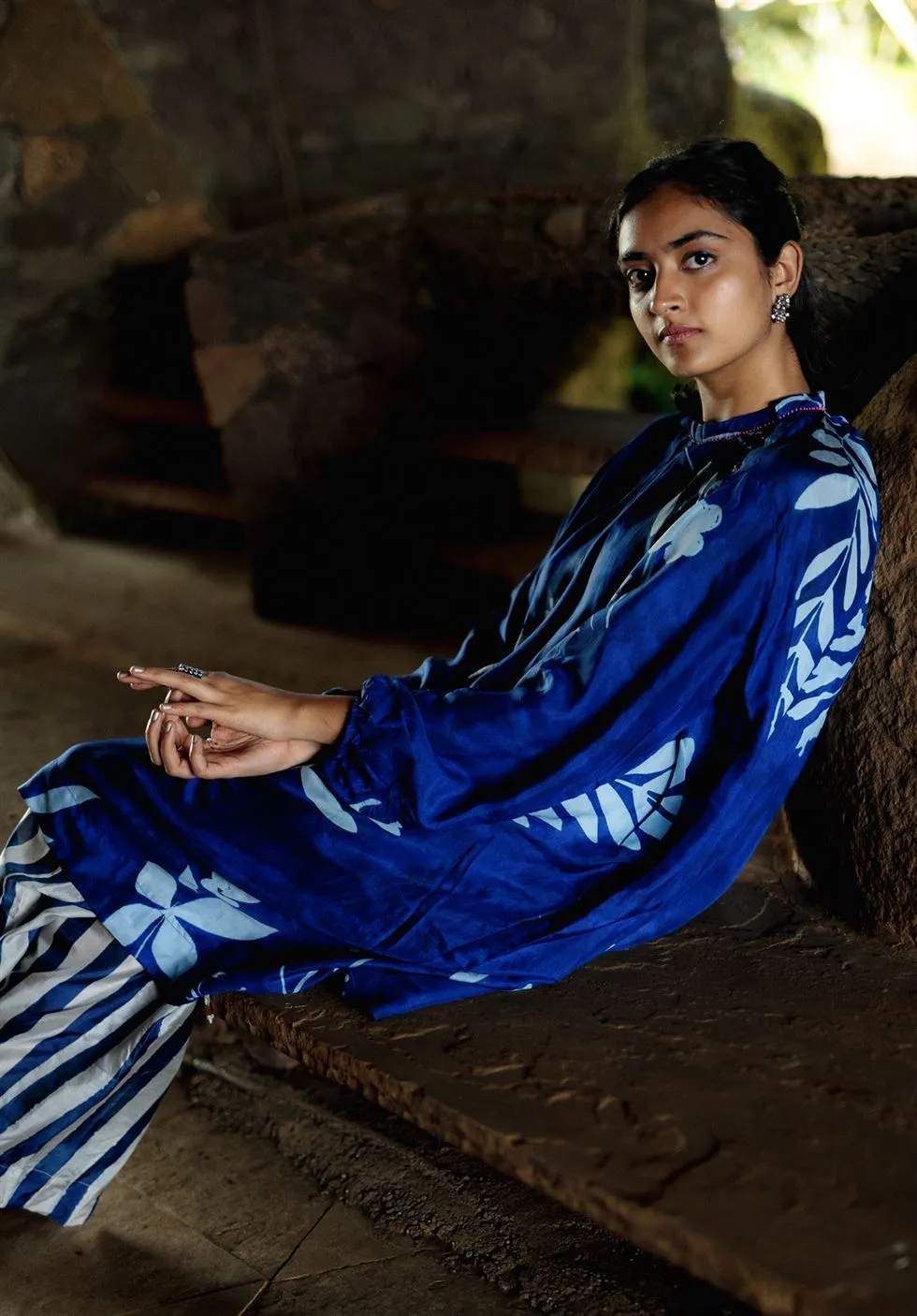 YAM   I  Double Bay  THIVA SET KURTA SET PURE SILK HABUTAI BLUE & WHITE Festive Collections YAMKU33