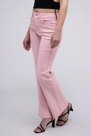 ZENANA Acid Washed Frayed Cutoff Hem Straight Wide Pants