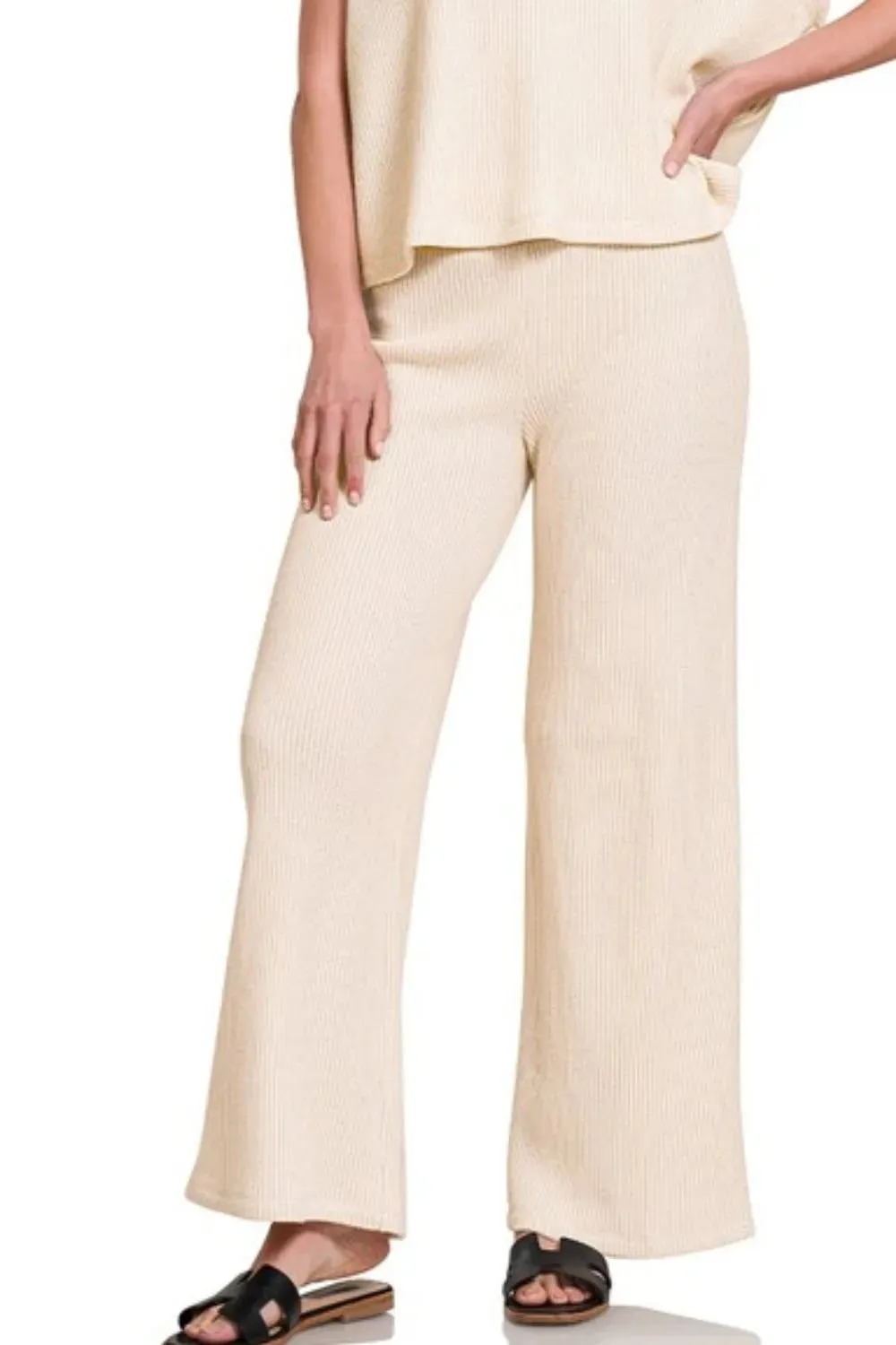 Zenana Rolled Sleeve Top and Pants Sweater Set